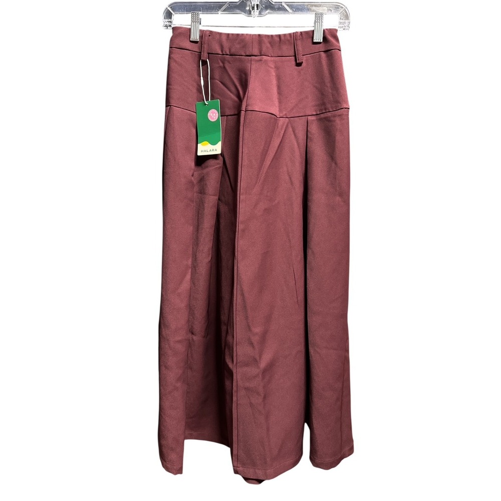 Halara Maroon Wide-Leg Pleated Pants XS High Waist Cozy Chic Retro Streetwear